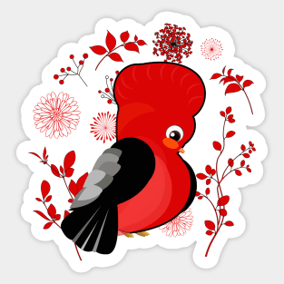 Ave roja en fondo floral Sticker